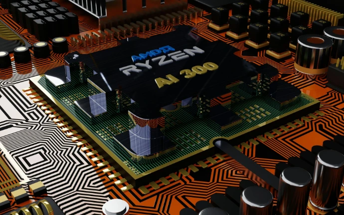 a close up of a computer chip with a logo on it